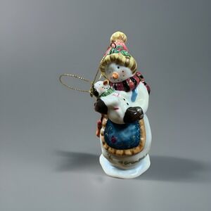 Snow Grandma Holding Baby Ornament "Proud Grandma"‎ Gift 4" Porcelain NNT #B4